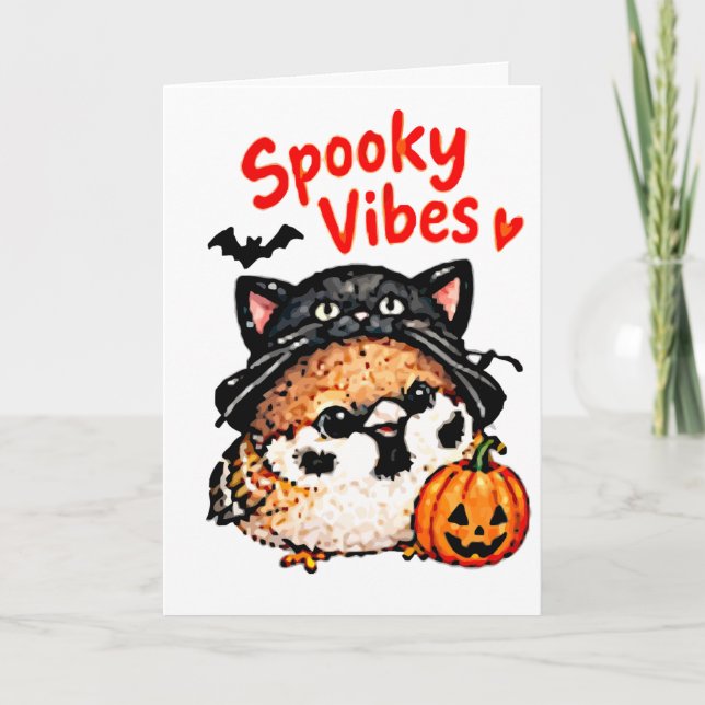 Söt Chibi Sparrow Fågel Halloween Kort (Framsida)