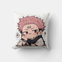 Söt Chibi-sur pusskung-sticker - Kawaii rosa hår Kudde