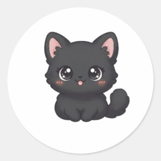 Söt Chibi Svart Katt Kawaii Kattunge Tunga Runt Klistermärke