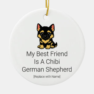 Söt Chibi tysk schäferhund valp babyprydnad Julgransprydnad Keramik