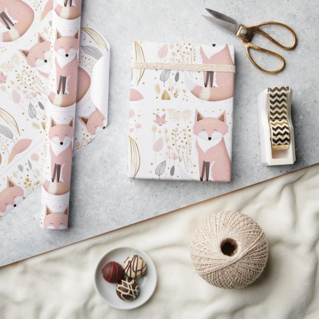 Söt Chic Boho Pastell Rosa Grå Guld Räv Presentpapper (Hantverk)
