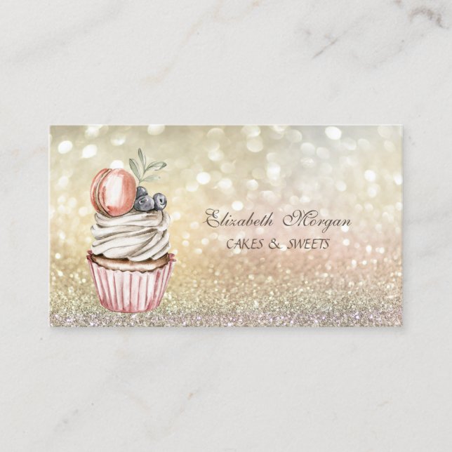 Söt Chic Elegant Bokeh Macaroon Cupcake  Visitkort (Framsida)