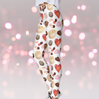 Söt Chic Färgrik Choklad Godis Hjärtmönster Leggings