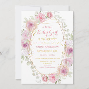 Söt Chic Guld Glitter Rosa Blommigt Flicka Inv Inbjudningar
