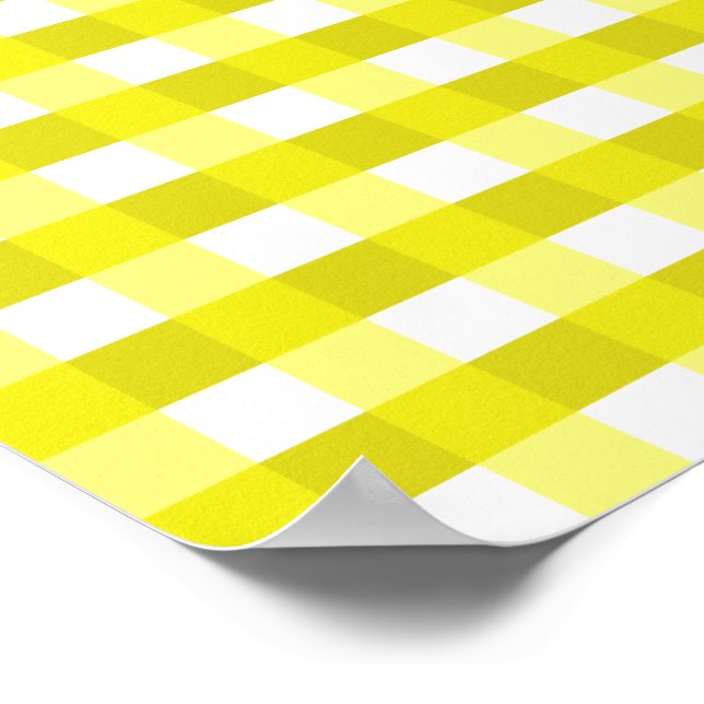 Söt Chic Gult Gingham Checked Fabric Mönster Poster (Hörn)