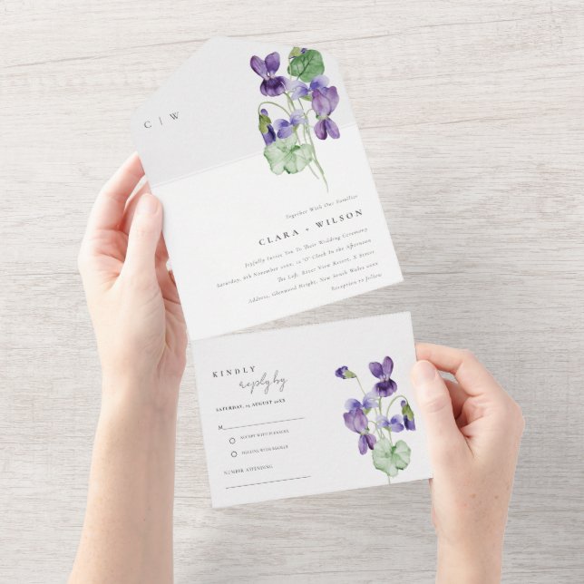 Söt Chic Monogram Violet Blommigt Bunch Bröllop (Tearaway)