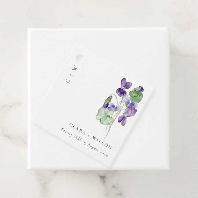 Söt Chic Monogram Violet Blommigt Bunch Bröllop Gåvor Etiketter (På plats)