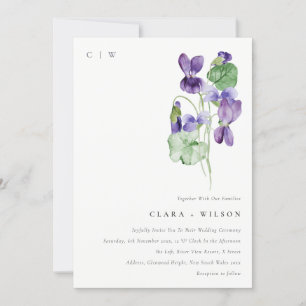 Söt Chic Monogram Violet Blommigt Bunch Bröllop Inbjudningar