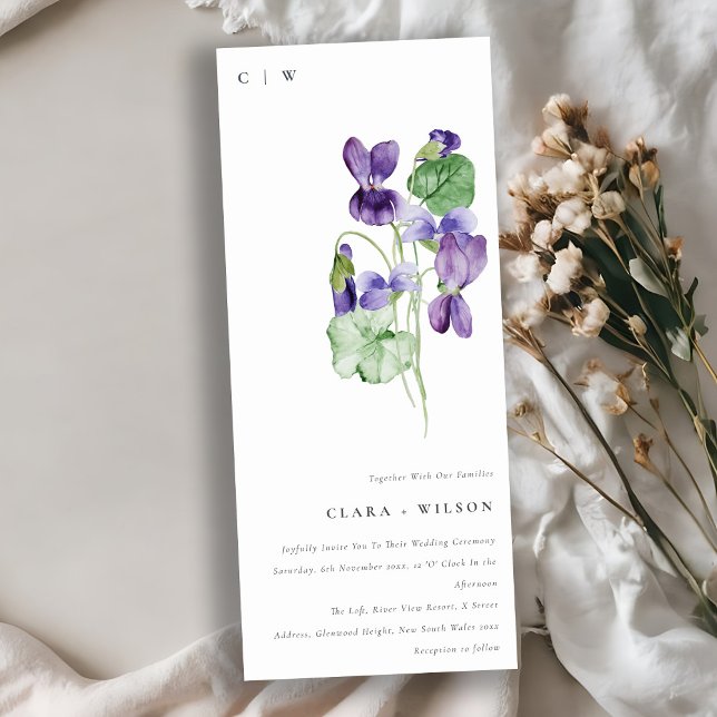 Söt Chic Monogram Violet Blommigt Bunch Bröllop Inbjudningar (Skapare uppladdad)