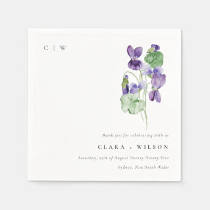 Söt Chic Monogram Violet Blommigt Bunch Bröllop Pappersservett