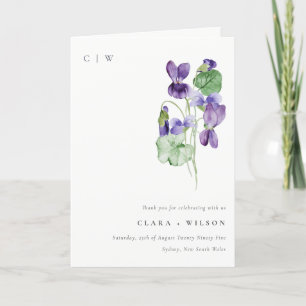 Söt Chic Monogram Violet Blommigt Bunch Bröllop Tack Kort