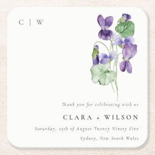 Söt Chic Monogram Violet Blommigt Bunch Bröllop Underlägg Papper Kvadrat