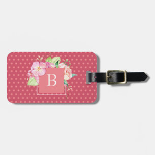 Söt, Chic, Rosa, Blommig Monogrammerad Initial Bagagebricka