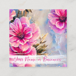 Söt Chic Rosa Flowers Blommigt Fyrkantigt Visitkort