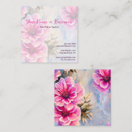 Söt Chic Rosa Flowers Blommigt Fyrkantigt Visitkort