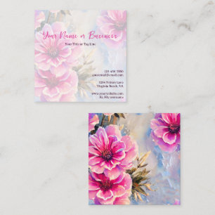 Söt Chic Rosa Flowers Blommigt Fyrkantigt Visitkort