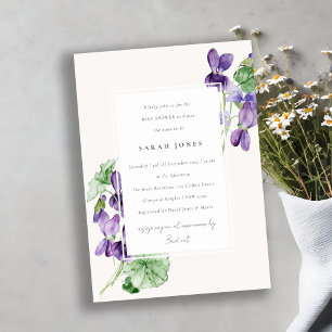 Söt Chic Vattenfärgsviolett Blommigt Babykläder Inbjudningar