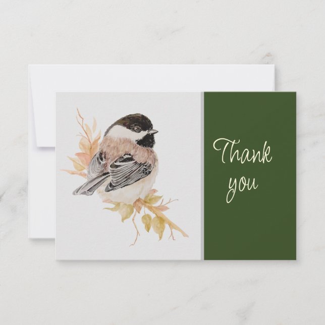 Söt Chickadee Fågel Natur AkvarellTack Tack Kort (Framsida)