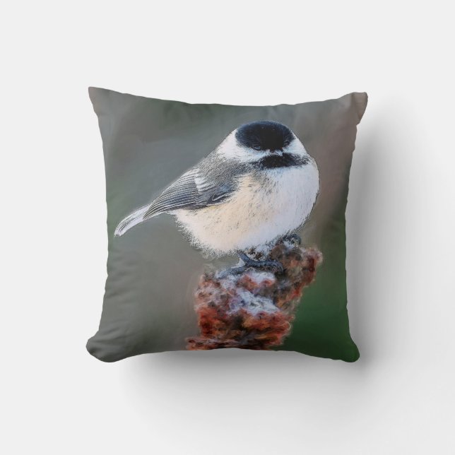 Söt Chickadee Fågel Tematisk Kastkudde Kudde (Framsida)