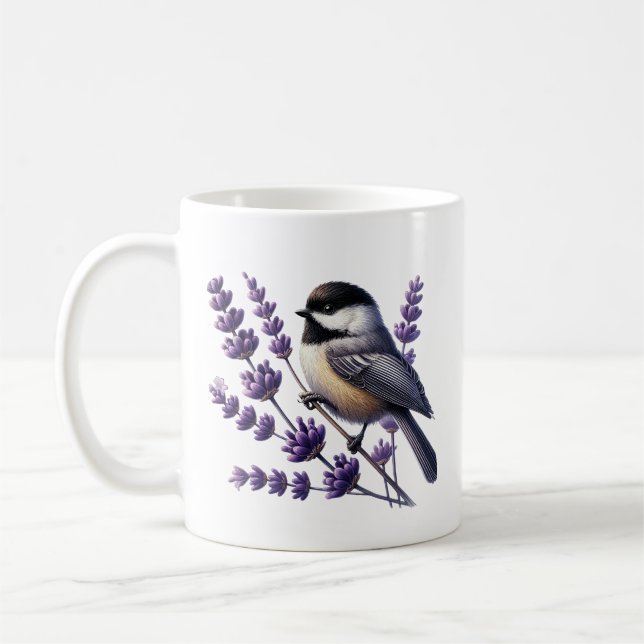 Söt chickadee-fågelälskare lägg till monogram kaffemugg (Vänster)