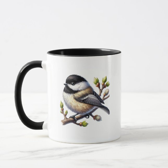 Söt chickadee-fågelälskare monogram  mugg (Vänster)