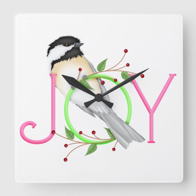 Söt Chickadee "Glädje" Fyrkantig Klocka (Framsida)