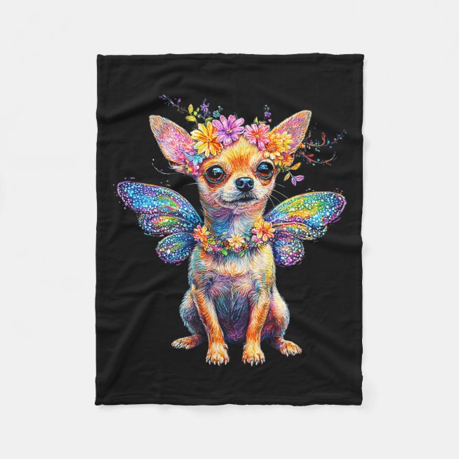 Söt Chihuahua-hundängel med vingar  Fleecefilt (Framsidan)