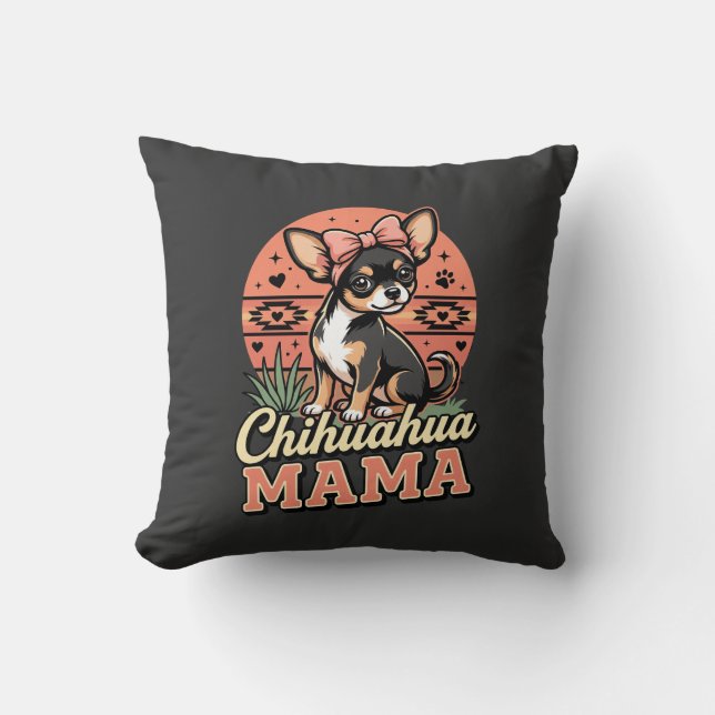 Söt Chihuahua Mamma Bow Hund Mamma Kudde (Framsida)