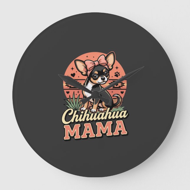 Söt Chihuahua-Mamma Bow Hundmamma Stor Klocka (Framsida)