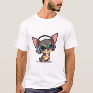 Söt Chihuahua med hörlurar och solglasögon T Shirt