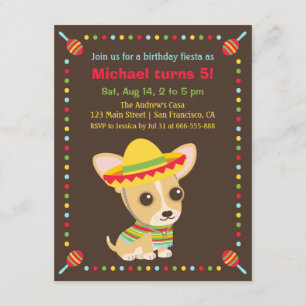 Söt Chihuahua Mexikansk Fiesta Barnkalas Födelseda Inbjudningar