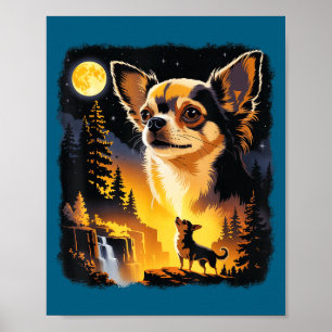 Söt Chihuahua som ylar mot månen, Vintage, Roligt Poster