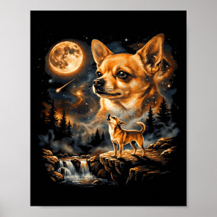 Söt Chihuahua som ylar mot månen - Vintage Roligt Poster