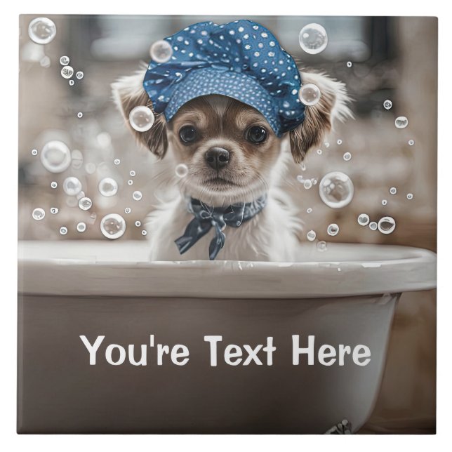 Söt Chihuahua-valp hund spa bubbelbad Kakelplatta (Framsidan)