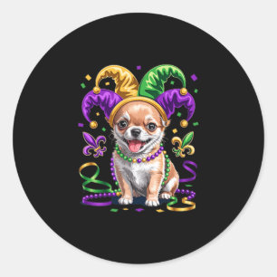 Söt Chihuahua-valp Mardi Gras hundälskare Rolig bi Runt Klistermärke