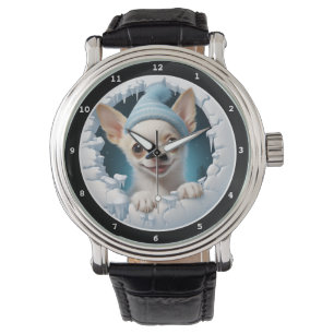 Söt Chihuahua-valp Vinterscen Bild Armbandsur