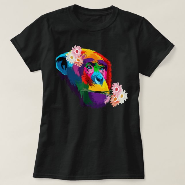 Söt Chimpanzee Monkey-färgämne Chimpanzee-blomman T Shirt (Design framsida)