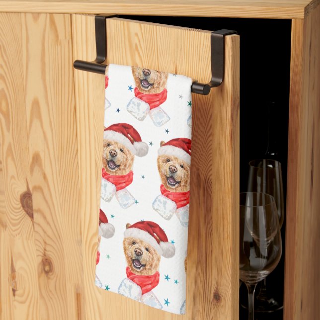 Söt Chow Chow Hund Julmönster Kökshandduk (Thirds Fold)