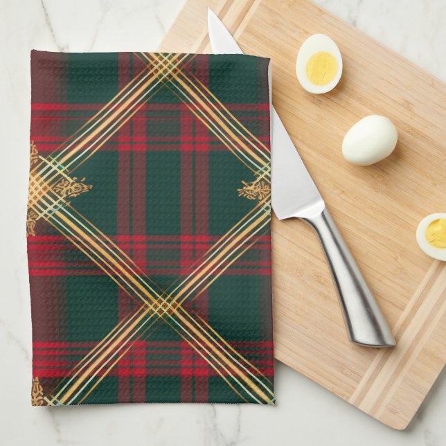 SÖT CHRISTMAS HELGDAG RED GRÖNT GULD PLAID KÖKSHANDDUK (Vikt i Fjärdedel)