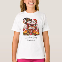 Söt Christmasween familj av snöuggla för vinterfir T Shirt