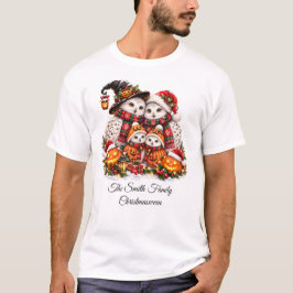 Söt Christmasween familj av snöuggla för vinterhög T Shirt