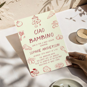 Söt Ciao Bambino Crème Italiensk Baby Shower Inbjudningar