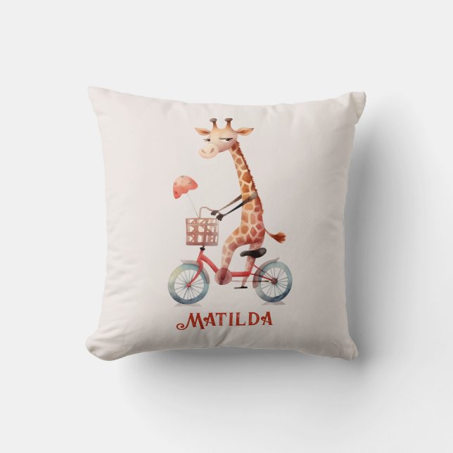 Söt Cirkus-Giraff på cykel Barn-  Kudde (Framsida)