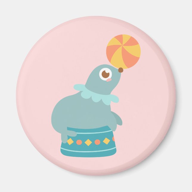 Söt cirkus Sjölejon jonglerar med en strandboll Magnet (Framsidan)