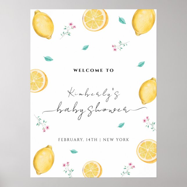 Söt citron Citrus Fruit Baby Shower Välkomna Poster (Framsidan)