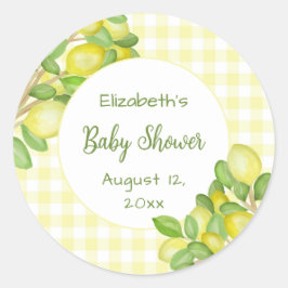 Söt citron gul gingham baby shower dekal runt klistermärke