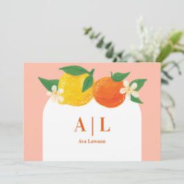 Söt citrus platt monogrammerad tackkort tack kort