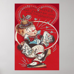 Söt Clown Blomma Nysning Hjärta Alla Hjärtans Dag Poster