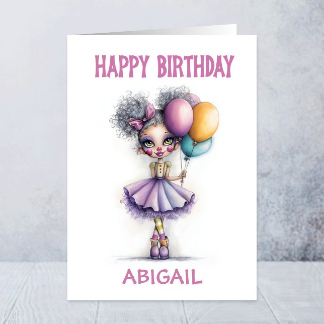 Söt Clown Med Färgglada Ballonger Födelsedag Kort (Skapare uppladdad)