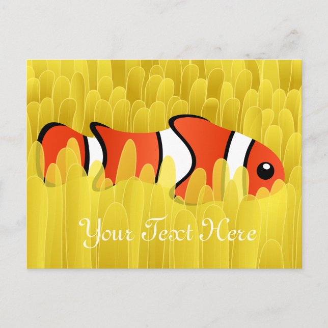 Söt Clownfisk och vacker gul sjöanemon Vykort (Framsida)